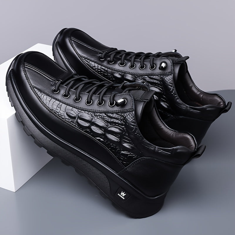 LuxStride™ | Men’s Glossy Faux Leather Business Sneakers