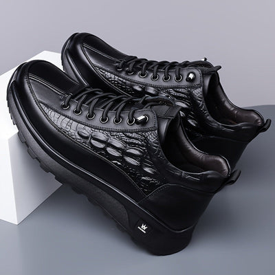 LuxStride™ | Men’s Glossy Faux Leather Business Sneakers