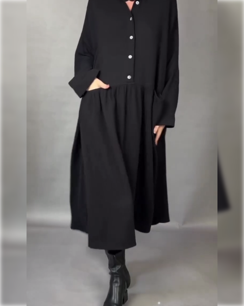 Avelyn™ | Oversized A-Line Button Collar Dress