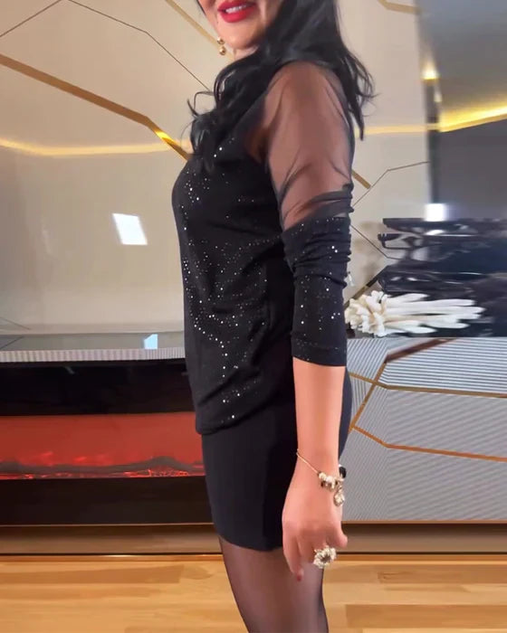 Paola™ | Sequin Mesh V-Neck Mini Dress