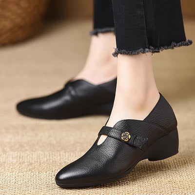 Velora™ Black Ankle Strap Low Heel Flats