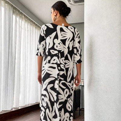 PrintEase™ Elegant Loose Round-Neck Dress