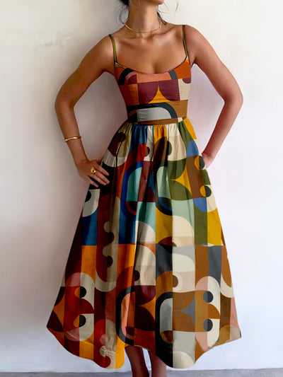 BohoCharm™ Retro Geometric Spaghetti Strap Dress