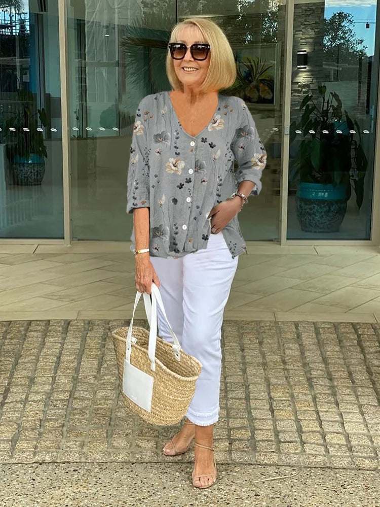 Helen | FLORAL BUTTON-UP BLOUSE WITH RELAXED FEMININE FIT