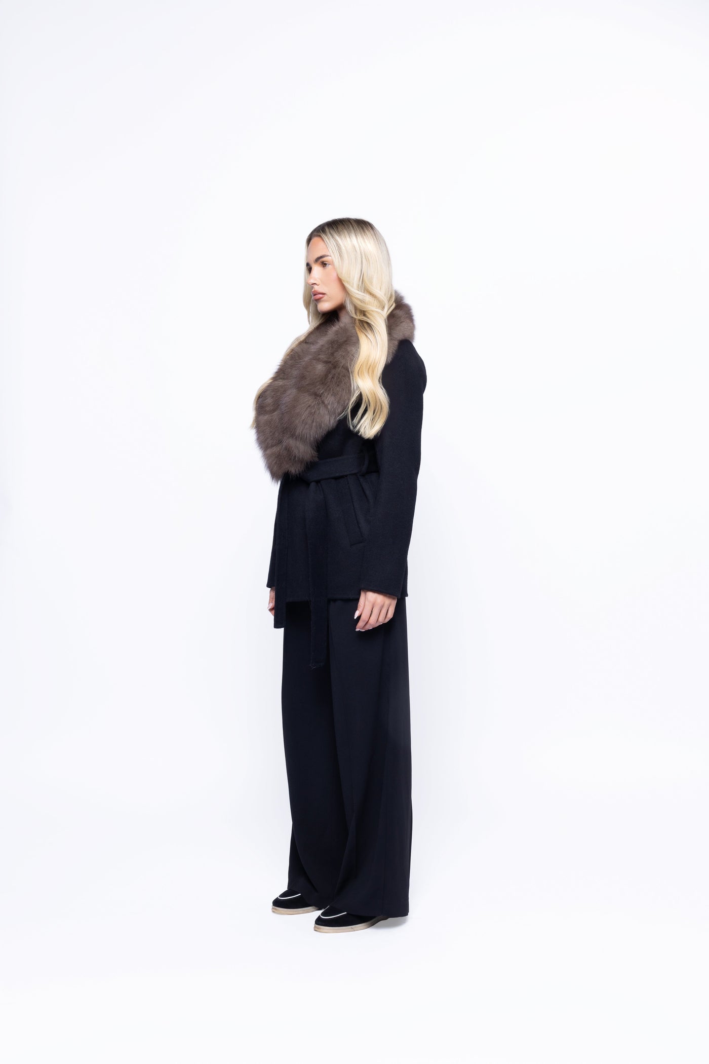 Velmora™ | Luxe Belted Coat with Faux Fur Collar