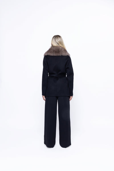 Velmora™ | Luxe Belted Coat with Faux Fur Collar