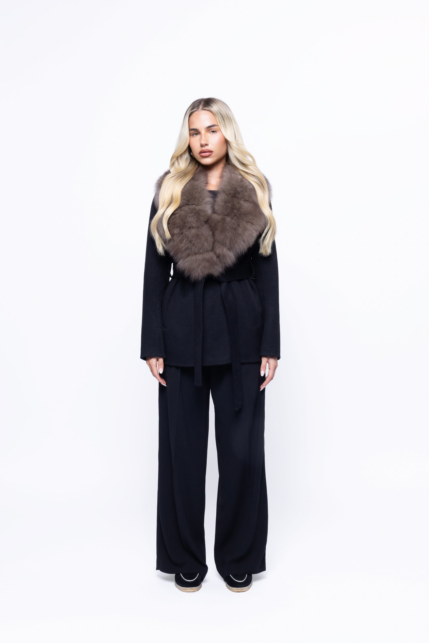 Velmora™ | Luxe Belted Coat with Faux Fur Collar