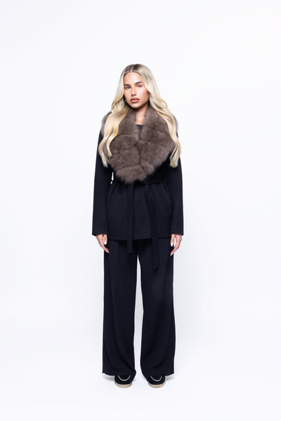 Velmora™ | Luxe Belted Coat with Faux Fur Collar