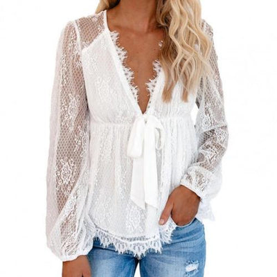Jasmine | Elegant Lace Blouse with Daring V-Neck