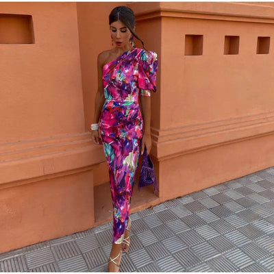 Yllana™ | Purple One-Shoulder Midi Dress for Women