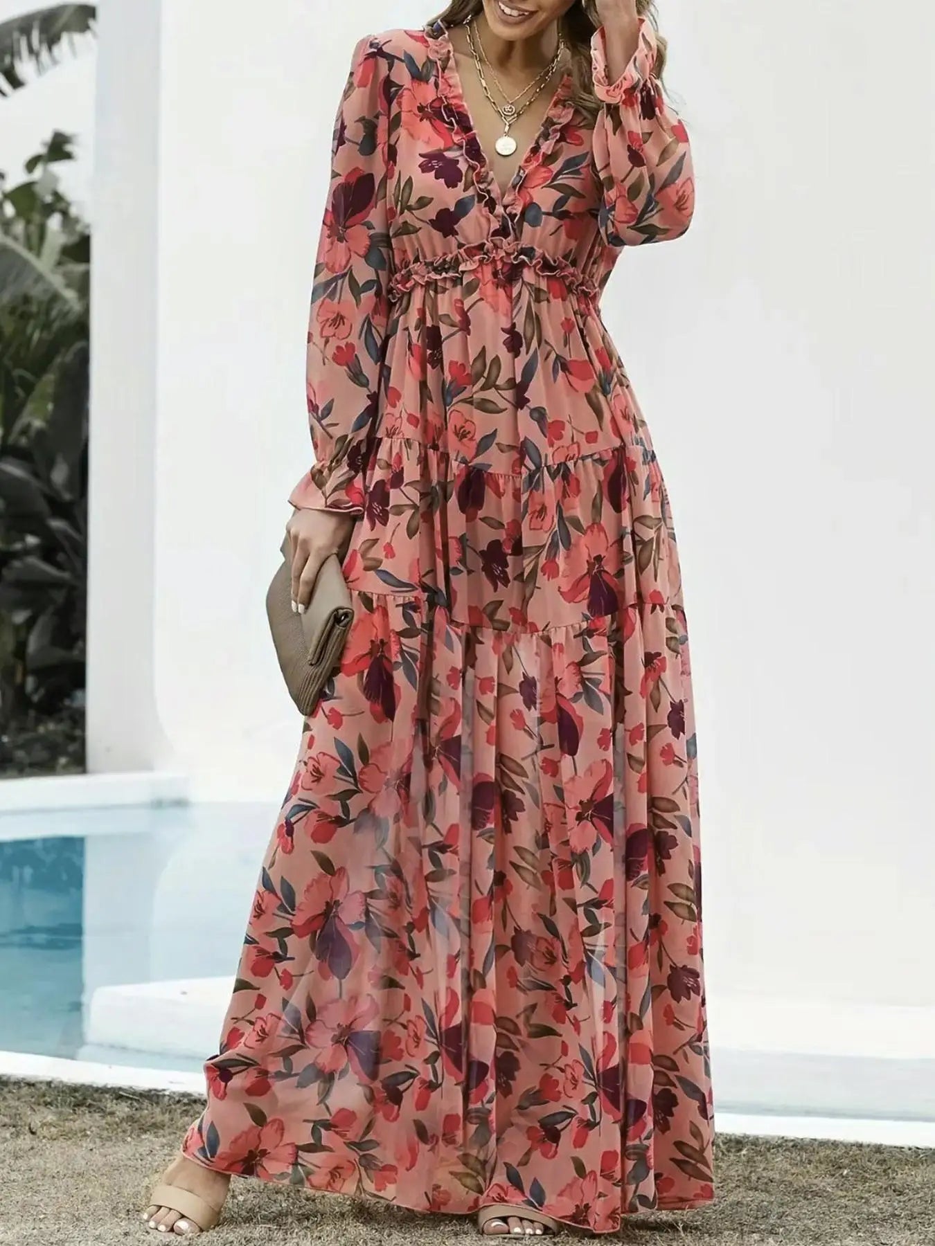 BloomEase™ Plus Size V-Neck Floral Dress