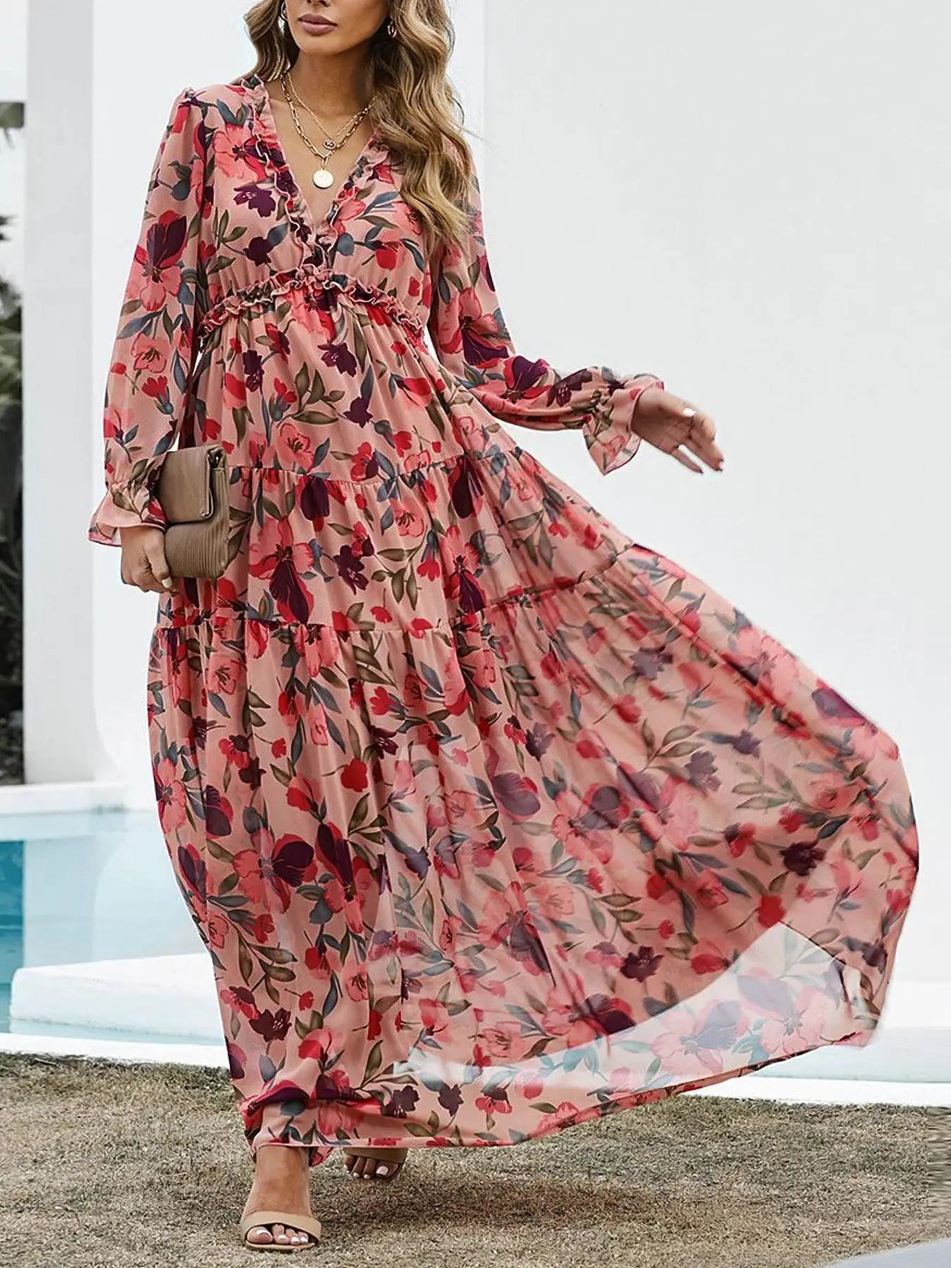 BloomEase™ Plus Size V-Neck Floral Dress