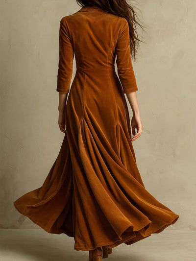 Fiona™ | Elegant Retro Velvet Maxi Dress with Lapel Collar