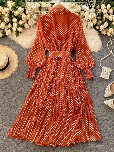 PolkaGrace™ Burgundy Maxi Dress