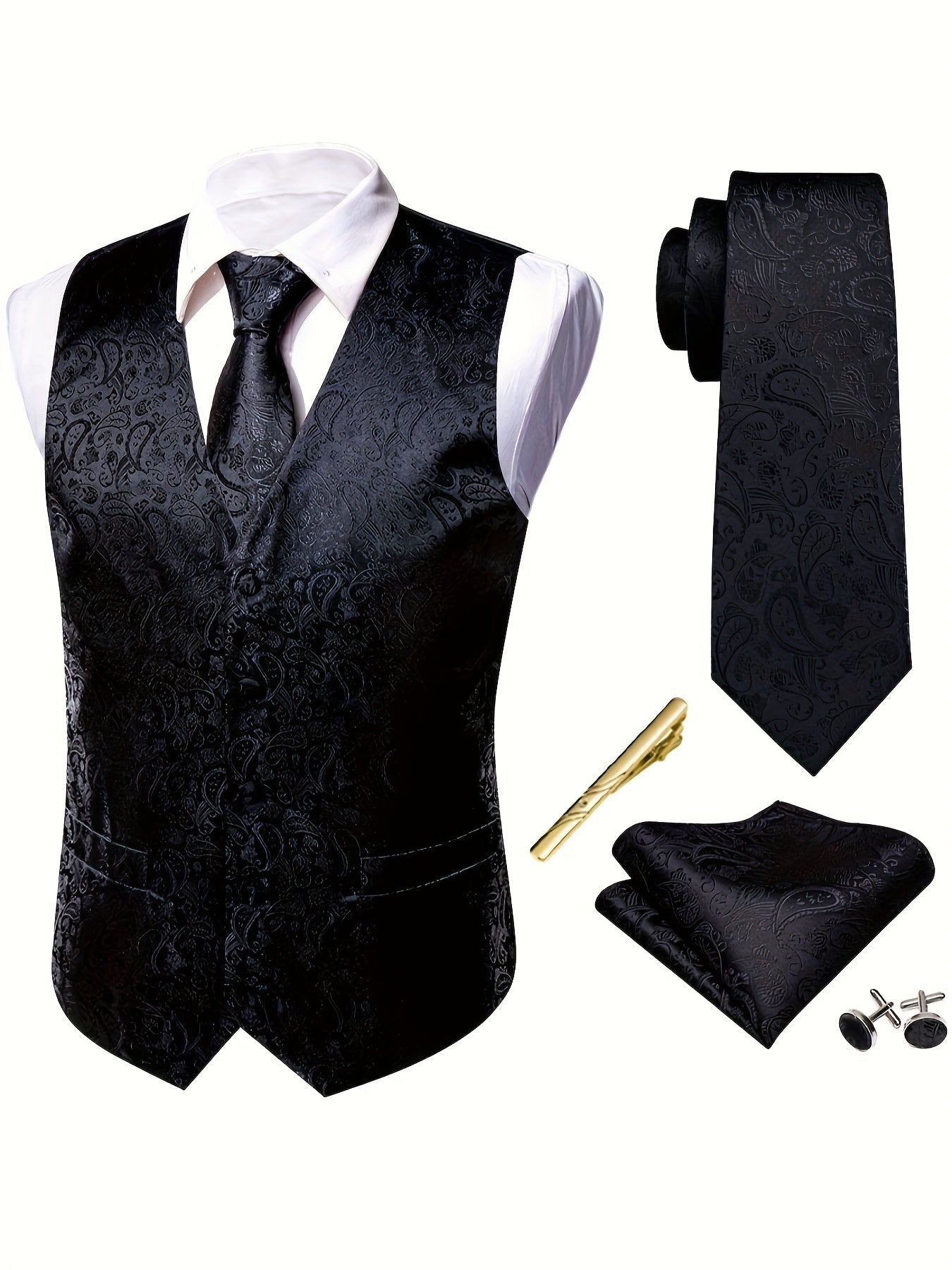 RegalGold™ Plus-Size Jacquard Vest & Tie 5-Piece Set