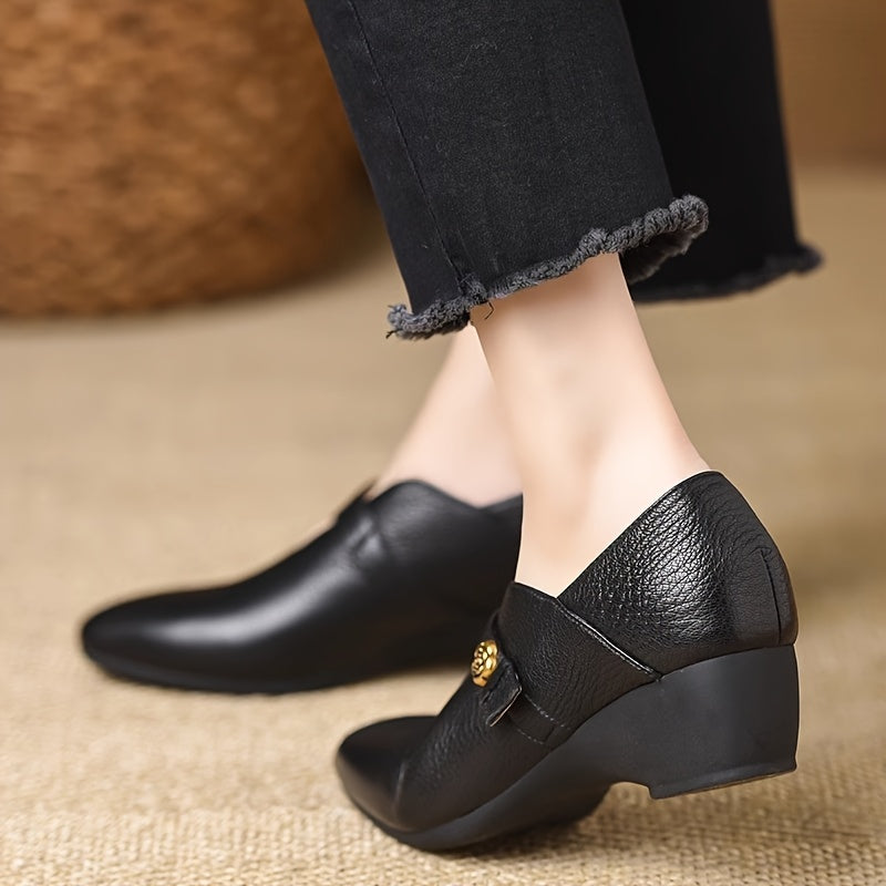 Velora™ Black Ankle Strap Low Heel Flats