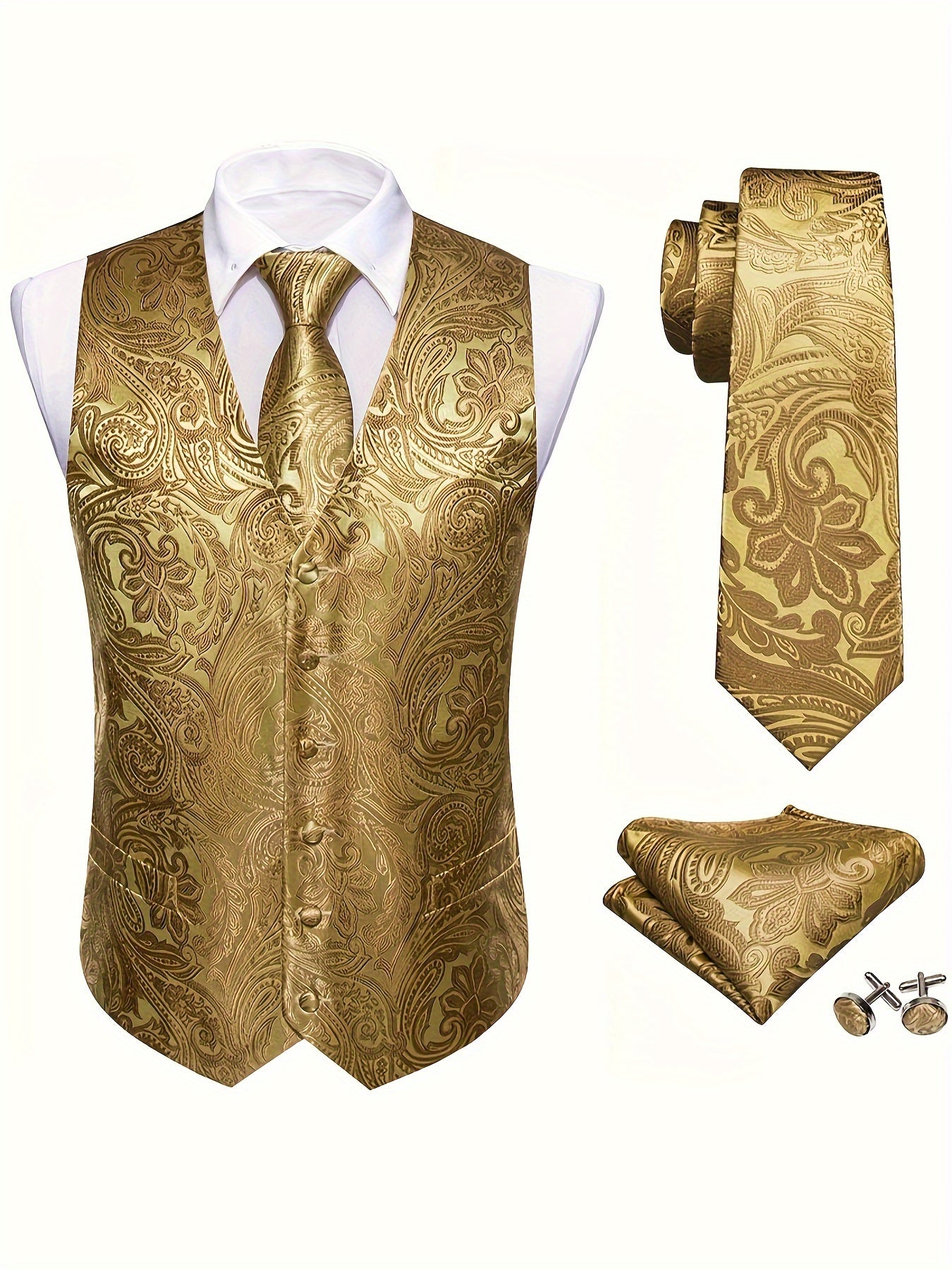 RegalGold™ Plus-Size Jacquard Vest & Tie 5-Piece Set