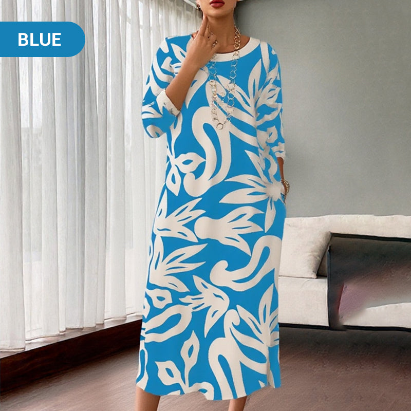 PrintEase™ Elegant Loose Round-Neck Dress
