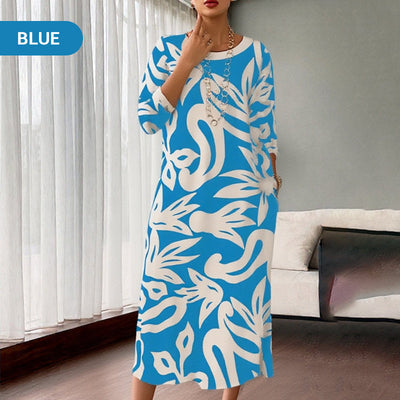 PrintEase™ Elegant Loose Round-Neck Dress
