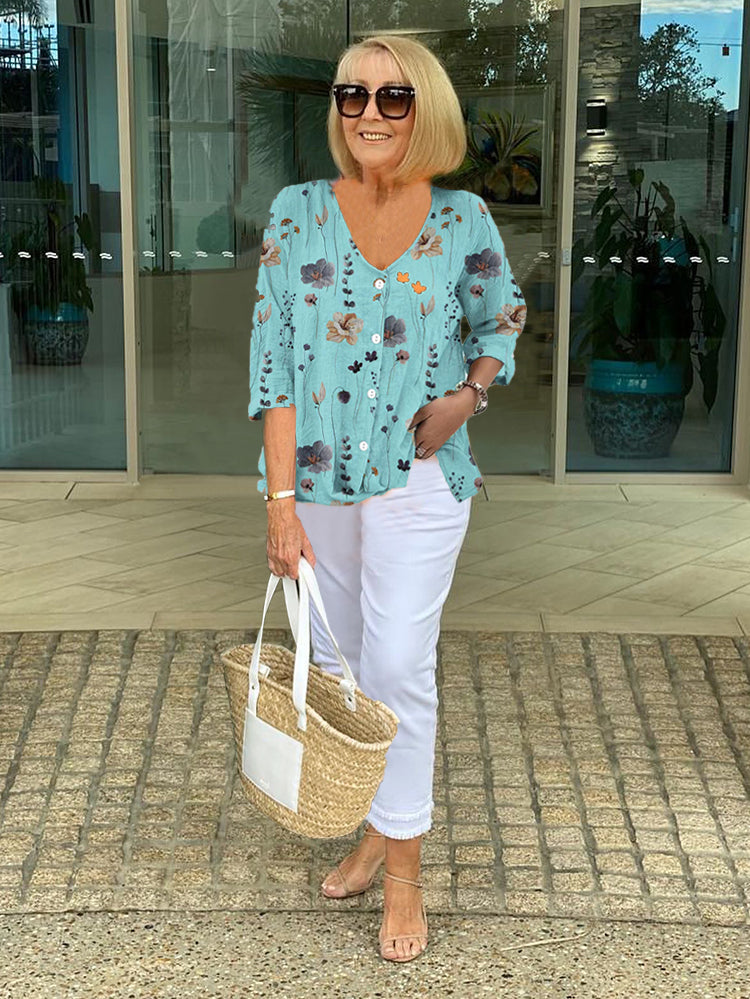 Helen | FLORAL BUTTON-UP BLOUSE WITH RELAXED FEMININE FIT