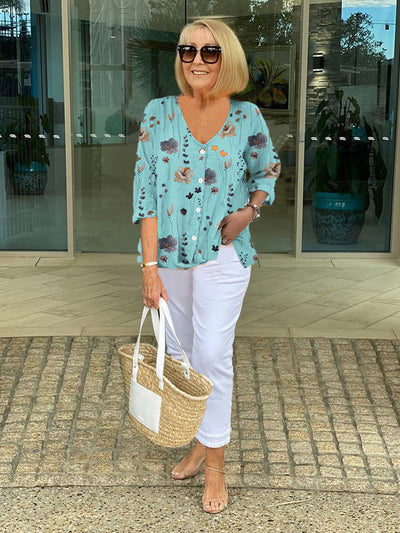 Helen | FLORAL BUTTON-UP BLOUSE WITH RELAXED FEMININE FIT