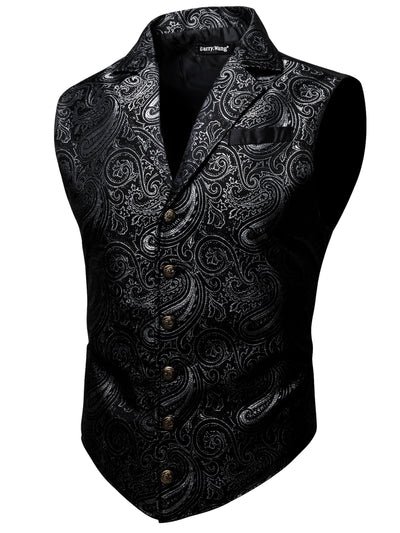 VictorianElegance™ Green Satin Jacquard Waistcoat