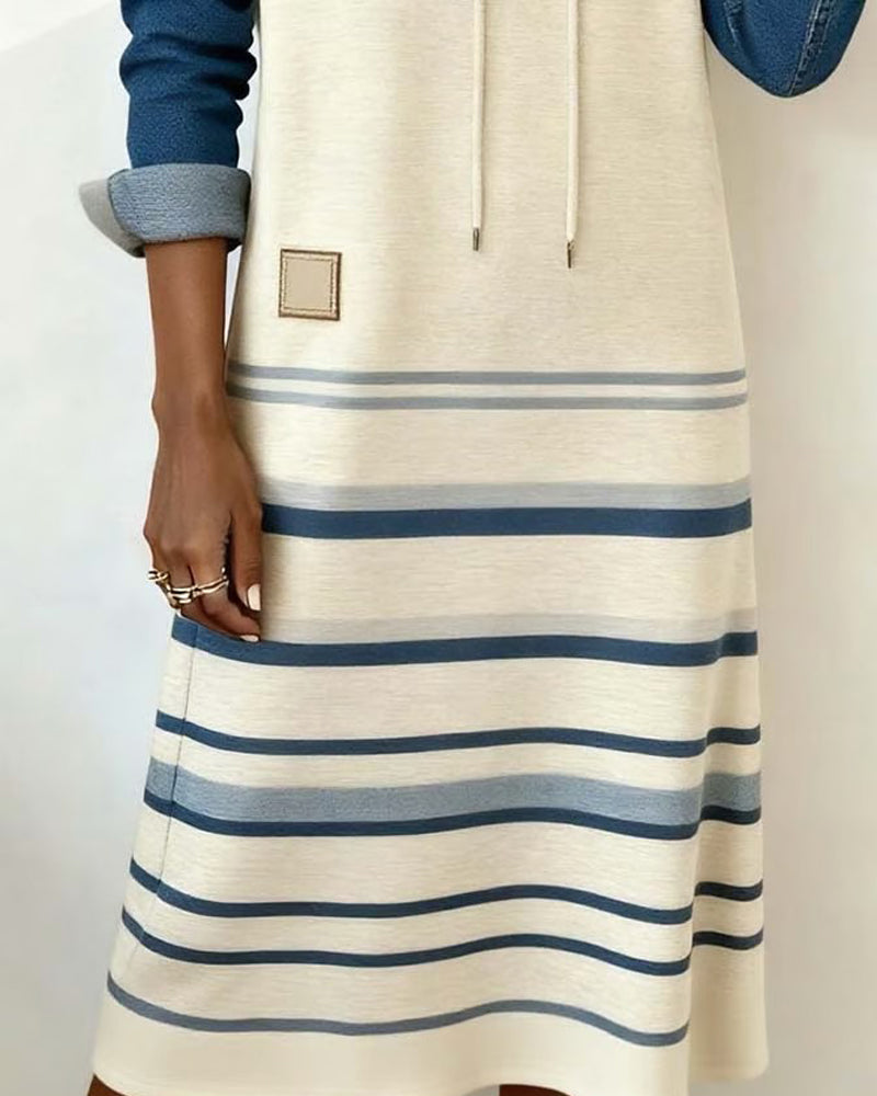LineaHue™ | Striped Color-Mix Hooded Dress