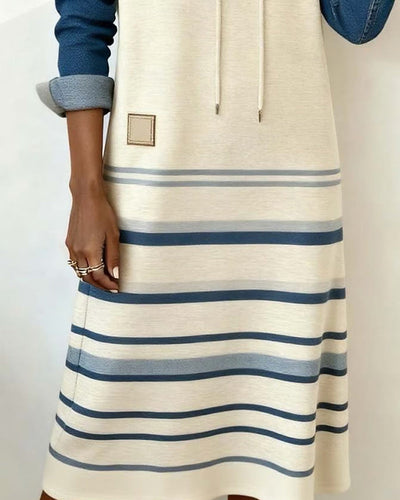 LineaHue™ | Striped Color-Mix Hooded Dress