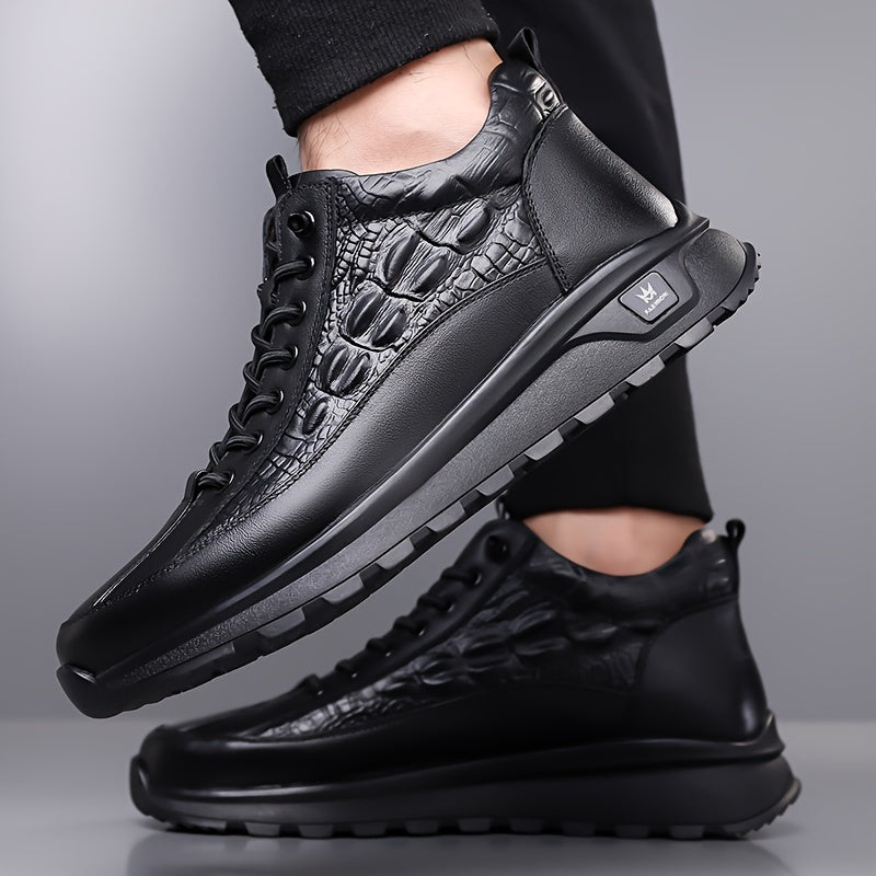 LuxStride™ | Men’s Glossy Faux Leather Business Sneakers