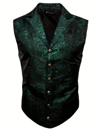 VictorianElegance™ Green Satin Jacquard Waistcoat