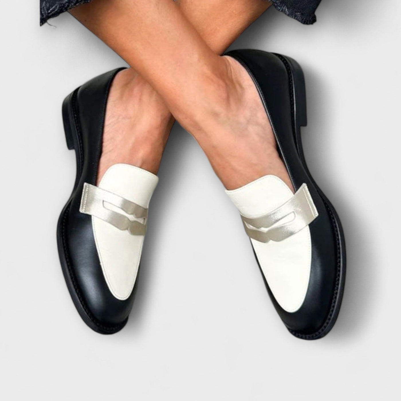 Angele | Black Loafers with Shiny Metallic Finish