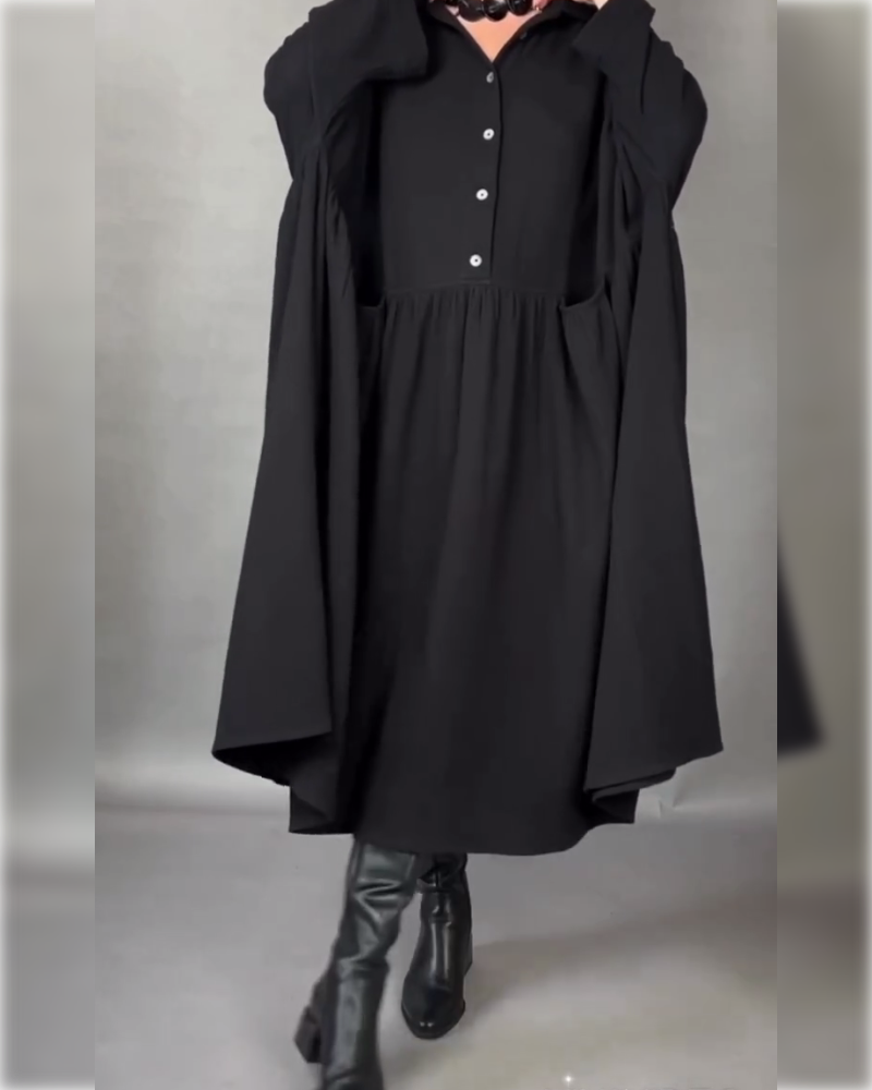 Avelyn™ | Oversized A-Line Button Collar Dress