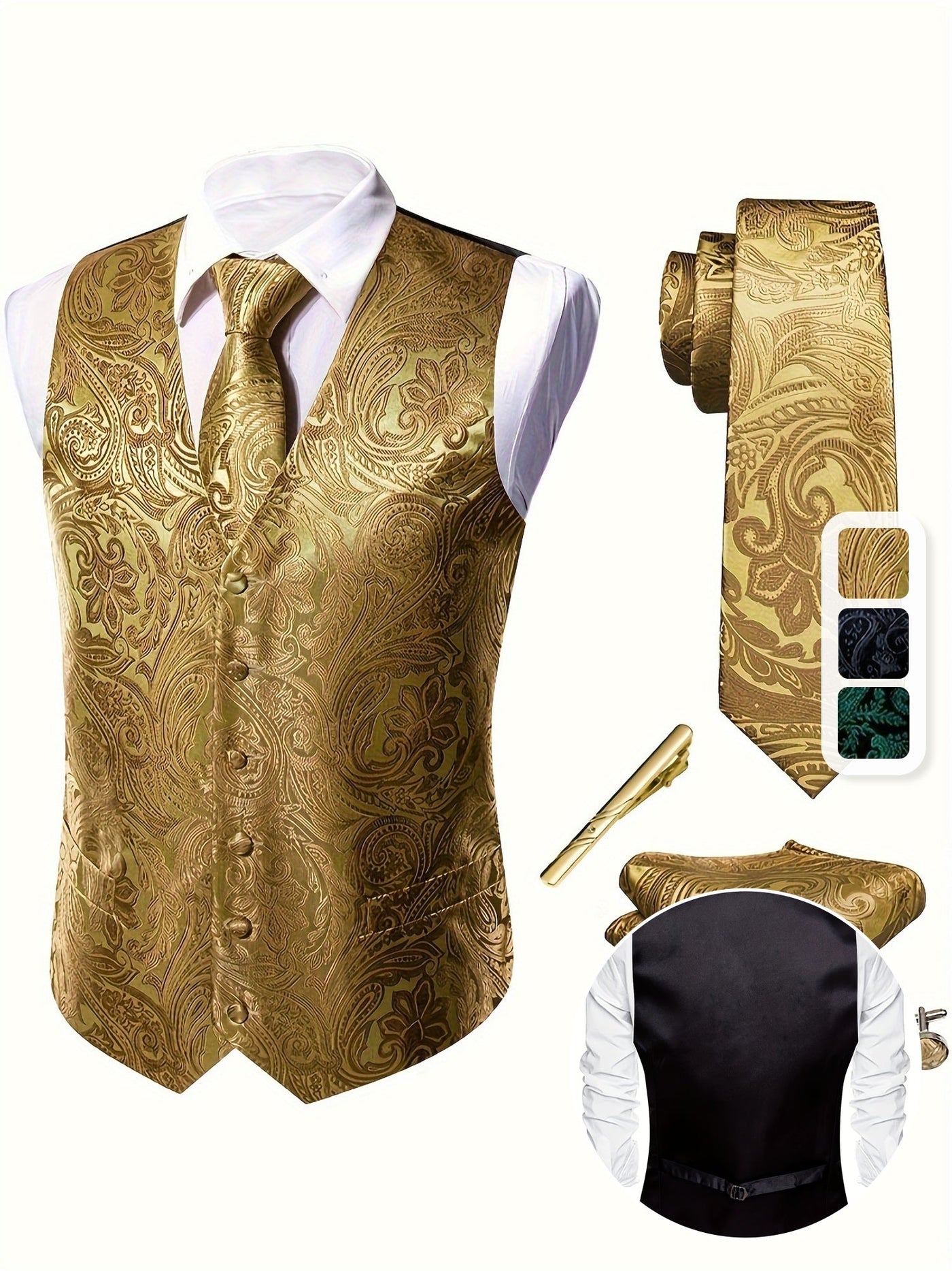 RegalGold™ Plus-Size Jacquard Vest & Tie 5-Piece Set