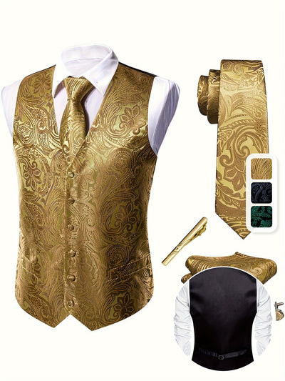 RegalGold™ Plus-Size Jacquard Vest & Tie 5-Piece Set