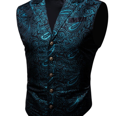 VictorianElegance™ Green Satin Jacquard Waistcoat