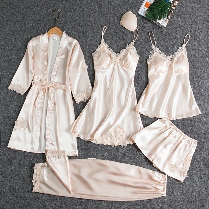 Aurora Luxe 5-Piece Ice Silk Nightwear Set
