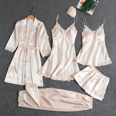 Aurora Luxe 5-Piece Ice Silk Nightwear Set