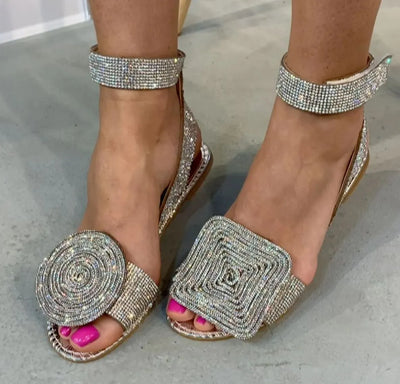 Linzey™ – Asymmetrical Rhinestone Low Sandals