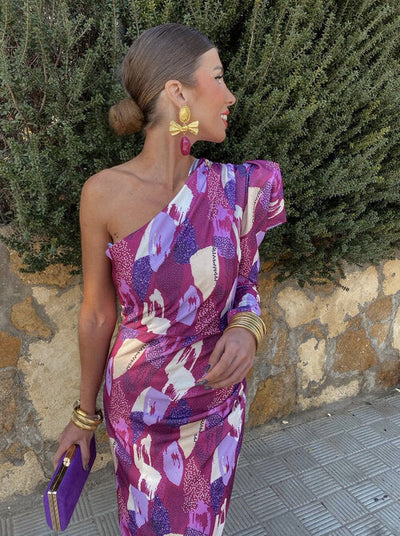 Yllana™ | Purple One-Shoulder Midi Dress for Women
