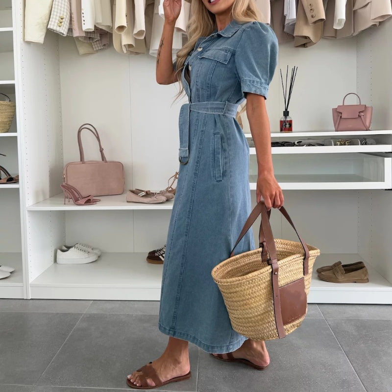 DenimMuse™ Retro Button-Down Shirt Dress