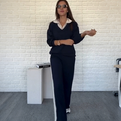 Élodie™ – Women’s 2-Piece Lounge Set with Lapel Top & Straight Pants